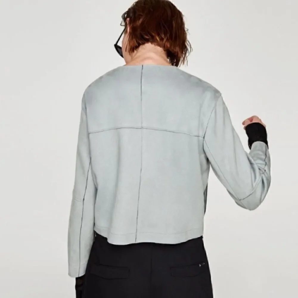 NEW ZARA Blue Suede Button Jacket - Picture 3 of 3